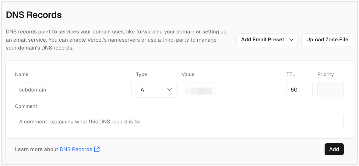 Add DNS records